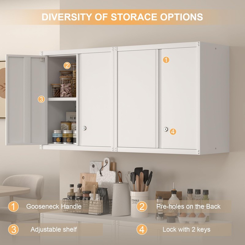 IRONFFICE Steel Wall Cabinet,Kitchen Cabinets Wall Mounted with Doors,Wall Mount