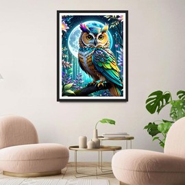 QINRUBB Owl Diamond Painting Adults, 5D Moon Night Diamond Painting Pictures Beginners, DIY Dreamland Round Full Drill Diamond Painting Embroidery Cross Stitch Gifts Home Wall Decor 30 x 40 cm