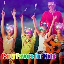 88 Pieces Light Up Party Favors Including 48 Glow Glasses LED Flashing Shutter Shades Glasses with 40 LED Cat Ear Headband Light up Headband for Carnival Glow in The Dark Neon Party Accessories