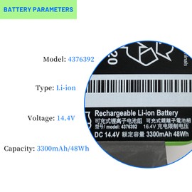 3300mAh 4376392 1800LI Battery for iRobot Roomba 500 600 700 800 900 R3 Pet Series Compatible with Roomba 970 965 960 895 890 877 860 850 805 780 770 760 695 690 680 677 675 670 665 640 615 14.4V 48Wh