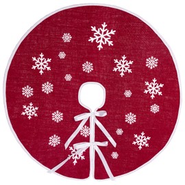N&T NIETING Christmas Tree Skirt, 35 Inches White Snowflake Printed Red Burlap Tree Skirt, Christmas Holiday Decoration Indoor Outdoor
