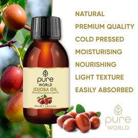 Pure World Natural Jojoba Oil 100% Pure and Undiluted 250ml. Cold Pressed Premium Quality Jojoba Oil – Skin, Nails, Body and Face, Vegan…