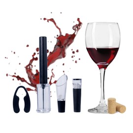 FRENCH LLAMA | Saca corchos para vino + Accesorios | Tecnología de precisión | Aireación instantánea | Conservación del vino | Abridor de vino | Destapa corchos vino | Cont. 4 piezas | Mod. HM0001