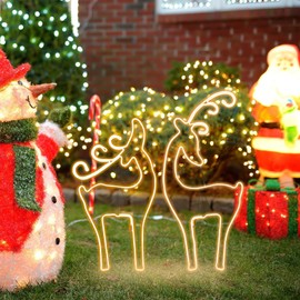 LAMPHOME 42"+34.5" 1215 LED Deer Couples Super-Bright Warm White LEDs Outdoor Christmas Decoration with UL Standard Adaptor Waterproof for Outdoor Home Party Wall Hanging Lawn