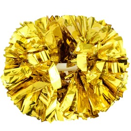 2PCS Pom Poms Cheerleading Gold Metallic Cheer Pom Poms with Baton Handle for Sports Team Spirit Party Cheering