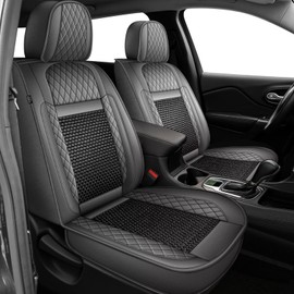 YORKNEIC Seat Covers Fit for Ford Focus 2009-2018 Cooling Ice Silk Faux Leather Seat Covers Breathable Seat Cushion Protector (2PCS Front Pair, Black&Grey)