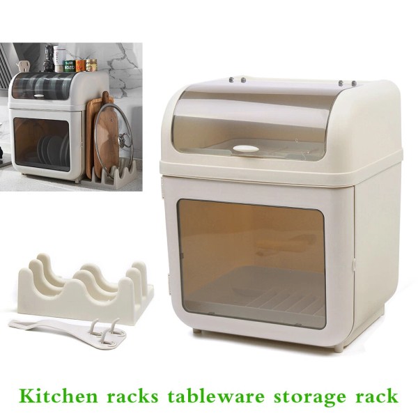 Unbranded Covered Kitchen Dish Drying Rack Plastic Dustproof Drain Storage