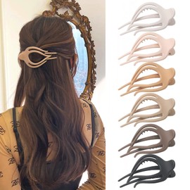 French Concord Hair Clips Claw - 6Pcs Side Slid Flat Hair Clips for Volume Strong Hold No Slip Grip Hair Claw Clips for Women Girls Thick Thin Hair (Matte Curved(Medium,4 inches))