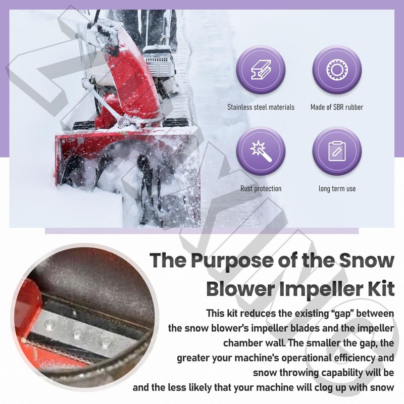 100% 304 Stainless Snow Blower Impeller Modification Kit, 3/8inch 4-Blade