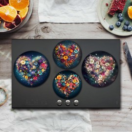 Colorful Wildflowers Botanical Metal Stove Burner Cover 4 Pcs Beautiful Round Stove Burner Cover Gas Stove Burner Cover Metal Cooktop Heart-shaped Decorative Kitchen Decor Two 8inch Two 10inch