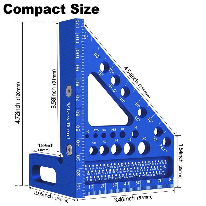 ViewReal Aluminum Carpenter Square with 3D Multi-Angle Layout Measuring Ruler