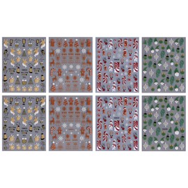 JMEOWIO Nagelsticker Weihnachten Schneeflocken Fest 8 Blatt Nail Art Sticker Selbstklebend Nagelaufkleber Dekoration Nageldesign Zubehör