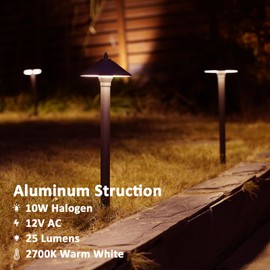 LL LIGHTING LIVING LL LIGHTING LIVING Pathway Lights 6PK Low Voltage Outdoor Landscape Lighting 10W 25 Lumen 2700K 12V AC Path Lights Warm White Light with G4 Bulb Connector Spike Stake for Garden Yard Driveway