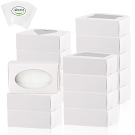 BZIDII 36Pcs Soap Boxes for Homemade Soap and 40pcs Shrink Bags,3.54 X 2.36 X 1.18 Inch Soap Boxes with Window,Bar Soap Packaging Kraft Boxes Supplies（White）