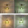 Shenmoyl Pendant Light with Green Striped Glass Lmapshade, Brass Vintage