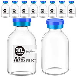 ZHANXUBIO Sterile Empty Vials with Self Healing Injection Port and Aluminum Plastic Cap,Sterile Package (30ml Clear 10PCS)