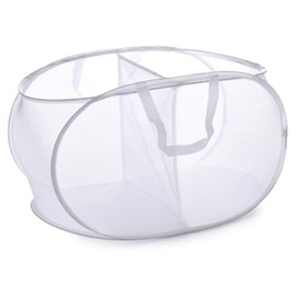 Handy Laundry Popup Laundry Basket, Two Compartments, Durable Mesh Material, Folds for Storage, Easy Carry Handles, Great for College Dorm Laundry Room or Travel, (White)