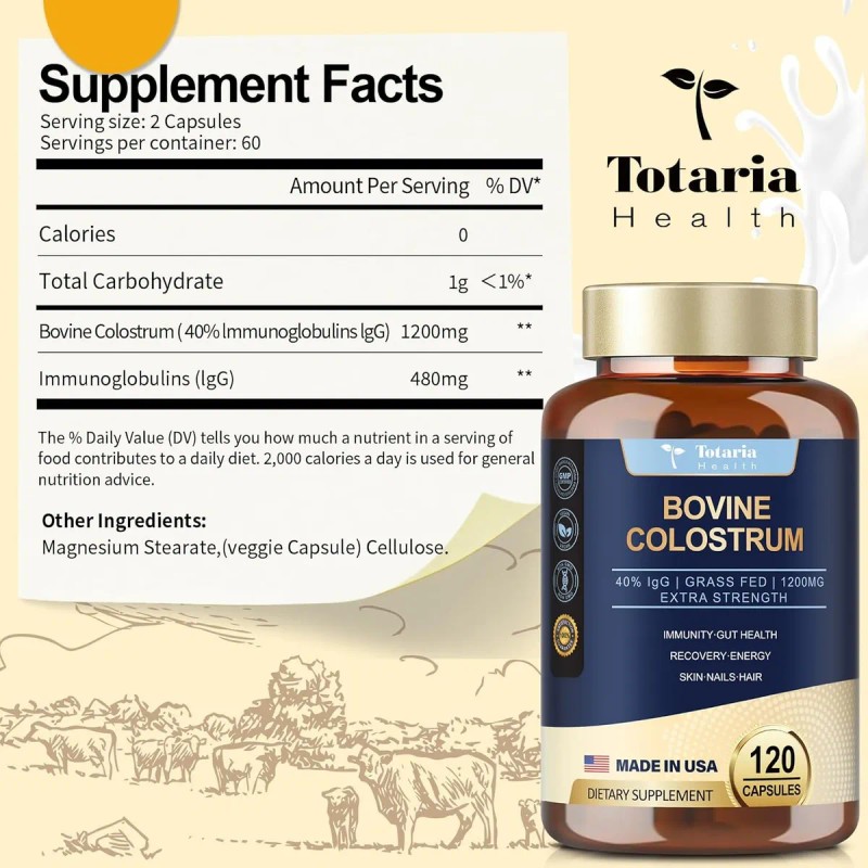 Totaria Health Calostro Bovino 1200 Mg 120 Cápsulas Sin Sabor
