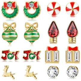8 Pairs Christmas Charm Stud Earrings Set, Holiday Earrings Christmas Earring for Hers Women（Joy）