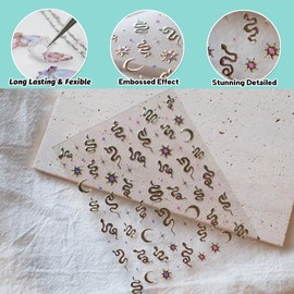 CESTSIREN Gold Snake Nail Art Stickers, 3D Embossed Nail Decals,Holographic for Nail Art Design, Self-Adhesive, Nail Accessories for Women, Nail Art Supplies