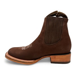 The Western Shops Men's Genuine Leather Square Toe Short Ankle Rodeo Cowboy Boot (7.5, Oleobuck Moka)