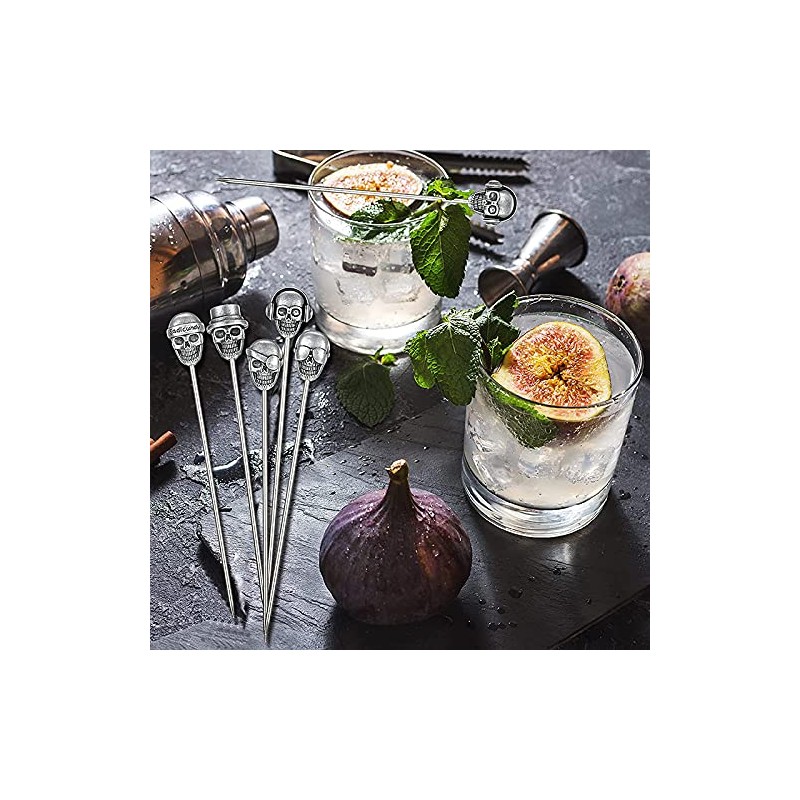 SUMPIGGER Reusable 6Pcs Skull Cocktail Picks Martini Picks Reusable Olive