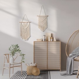 LOMOHOO 2 Pcs Macrame Wall Hanging Small Woven Tapestries Wall Art Decor - Nice for boho home decor, apartment, kids room, party decorations (Small)