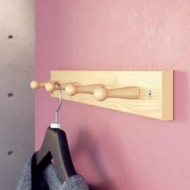 Sossai® Wall-Mounted Wooden Coat Rack | Natural Look - High-Quality Pine Wood | HG1 | Satin Lacquered | Hook Rail with 2 Coat Hooks | Width: 21 cm