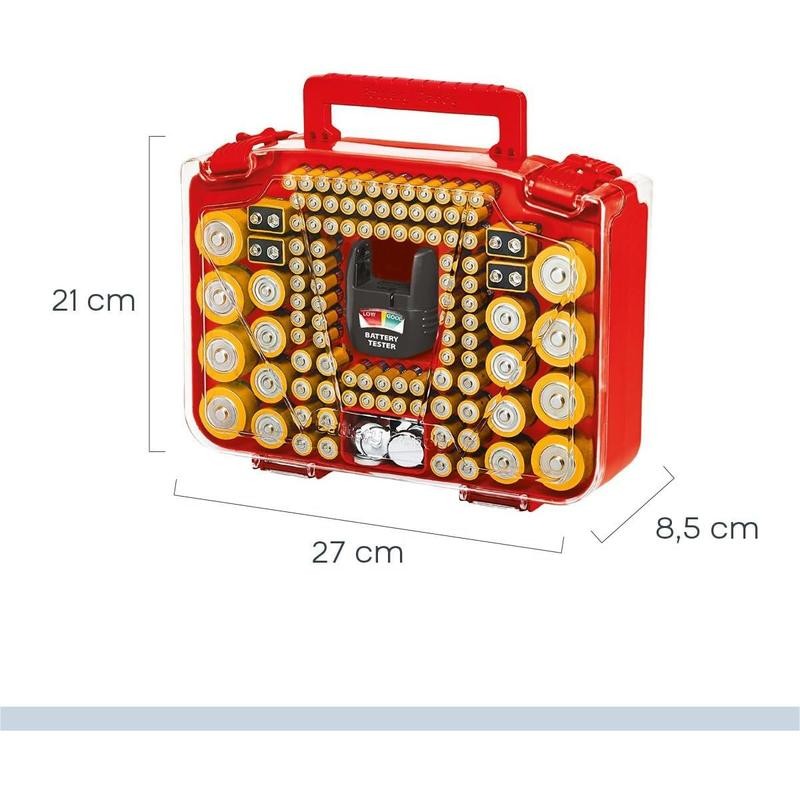 Battery Organizer Storage Case with Tester, Stores & Protects Up