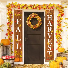Whaline Fall Harvest Hanging Banner, Fall Porch Sign Autumn Pumpkin Maple Leaf Backdrop Flag for Home Yard Indoor Outdoor Wall Door Thanksgiving Party Decorations, 12 x 72 Inch