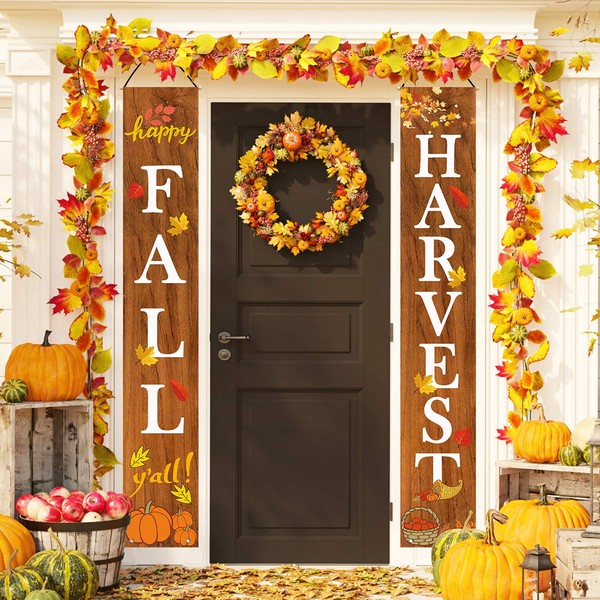 Whaline Fall Harvest Hanging Banner, Fall Porch Sign Autumn Pumpkin