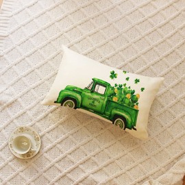 Ogiselestyle Watercolor Lucky Clover Truck Lumbar Throw Pillow Cover, 12 x 20 Inch St Patricks Day Shamrock Cushion Case Decoration for Sofa Couch