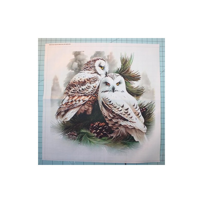 Fabric Panel 14"x14" Winter Owls 100% Cotton Quilting Panel Square