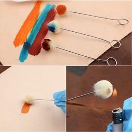 Wool Daubers Ball Brush Pack of 50, Dyeing Applicator with Metal Handle for DIY Crafts Projects, Applicator Tool for Leather Dye, Dying, Staining, Crafting, DIY Crafts Projects, Gluing