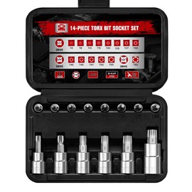 Torx Bit Socket Set, 14-Piece Star T6 - T60 Set, 1/4” 3/8” 1/2” Drive, Premium S2 Alloy Steel Bits, Enhanced Storage Case