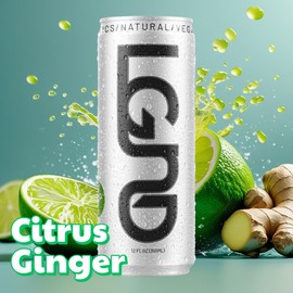 LGND Nootropic Performance Drink 12Oz. - Low Calorie, Ginger & Citrus, Turmeric, Focus, Carbonated, Natural Ingredients, Low Caffeine Energy, Prebiotic, Made in USA 12-pack