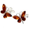 Genuine Cognac Baltic Amber and 925 Sterling Silver Studs Butterfly