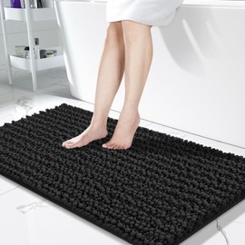 Yimobra Original Luxury Chenille Bath Mat, 44.1 x 24 Inches, Soft Shaggy and Comfortable, Large Size, Super Absorbent and Thick, Non-Slip, Machine Washable, Perfect for Bathroom, Black