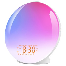 Lichtwecker, Tageslichtwecker Sonnenaufgang Sonnenuntergang Simulation mit 2 Alarmen&Snooze, 15 Farblicht 20 Helligkeit 7 Natürlichen Klängen&Radio Wecker Digital, Sunrise Alarm Clock für Erwachsene