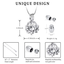 Cremation Jewellery for Ash Pendants - Lotus Urn Necklace with Mini Keepsake Urn Memorial Ash Jewellery for Women Men Jewellery Anniversary, Stainless Steel, No Gemstone