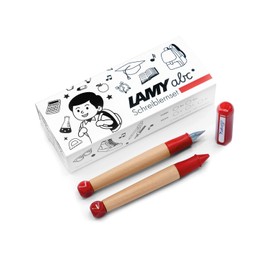 Lamy ABC Learning to Write Set Red Including Gift Box 1x Child-Friendly Learner's Fountain Pen with Fine Nib and 1x Pencil, Non-Slip Grip, Plastic Cap and Cube