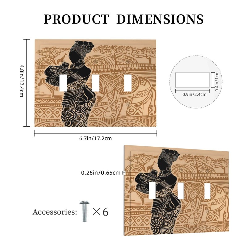 African Woman 3 Gang Triple Wall Plate Zebra Elephants Decorative