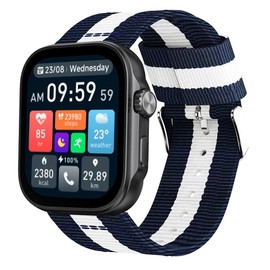 GTX13, GTX12 Smart Watches Band,Lamshaw 22mm Sport Breathable Nylon Woven Fabric Replacement Accessory Strap Compatible for GZC GTX13, GTX12, ENOMIR GTX12, Tensky GTX12, uaue T60, QXQ T60, QCOQ T60 Smart Watches (Blue&White)
