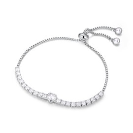 GEORGE · SMITH Bracelets for Women, Silver Bracelet for Women, 5A Cubic Zirconia Tennis Bracelet for Women, Women's Jewellery, Adjustable Bracelet, Birthday Gifts for Her (with Box), Silver