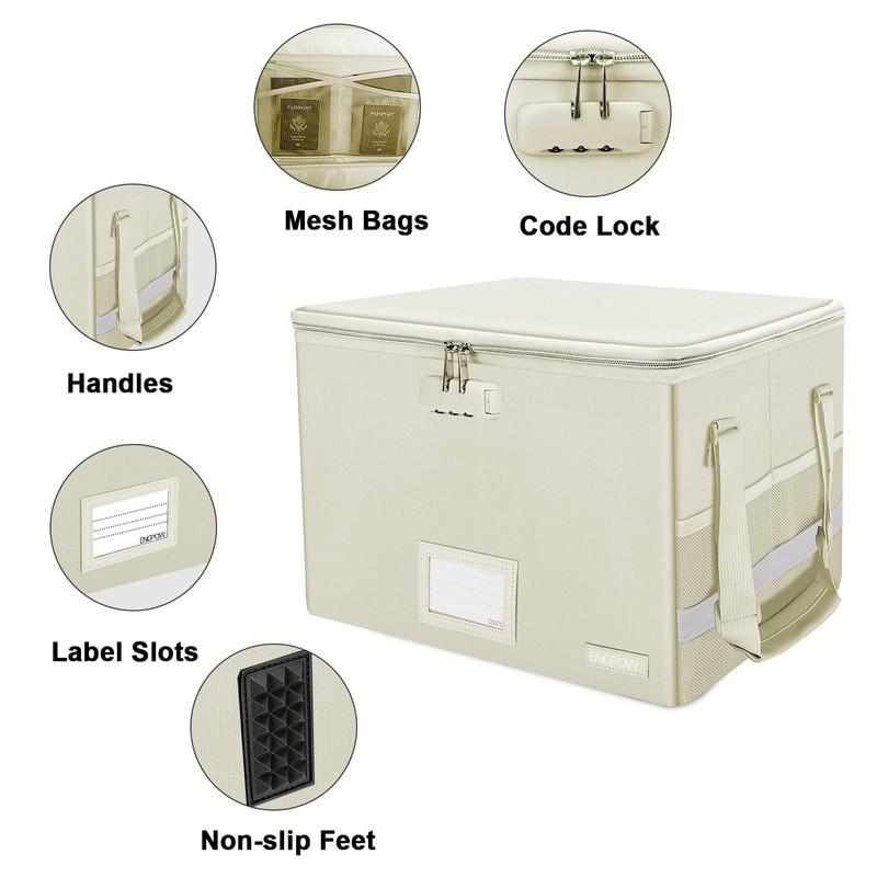 ENGPOW File Box with Lock,Fireproof Document Box with Zipper Lid,Collapsible