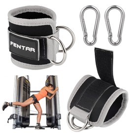 Pack of 2 Foot Loops Cable Pull with D-Rings Foot Cuffs and Carabiners, Foot Straps for Fitness Training, Foot Cuffs Cable Pull, Glute Muscles and Leg Training (Grey)