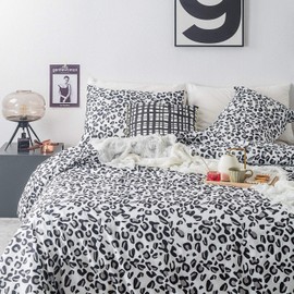SUSYBAO 3 Piece Duvet Cover Set 100% Cotton Queen Size Black and White Leopard Pattern Bedding Set with Zipper Ties 1 Wild Animal Print Duvet Cover 2 Pillowcases Luxury Quality Lightweight Durable