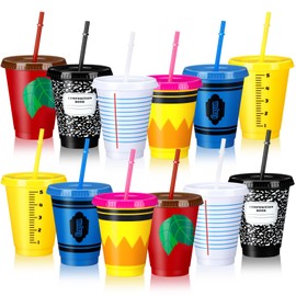 Rtteri 12 Pcs Back to School Reusable Plastic Coffee Cups in Bulk 16 oz Reusable Teacher Appreciation Cups Tumbler with Lids and Straws First Day of School Party Favors Gift for Classroom Supplies