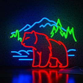JLEWUINH Bear Neon Sign for Wall Decor Dimmable Mountain LED Neon Light Bear Mountains Neon Light Signs Powered by USB for Living Room Hotel Zoo Neon Decor(16.5”*12.6”)