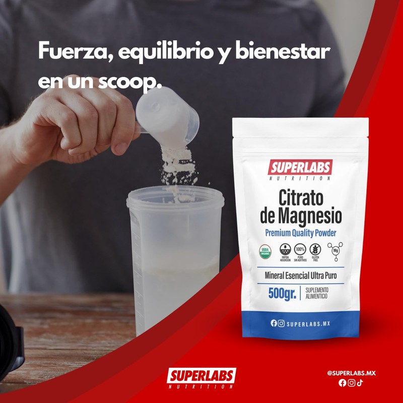 Superlabs Nutrition Citrato de Magnesio Premium en Polvo 500 gramos